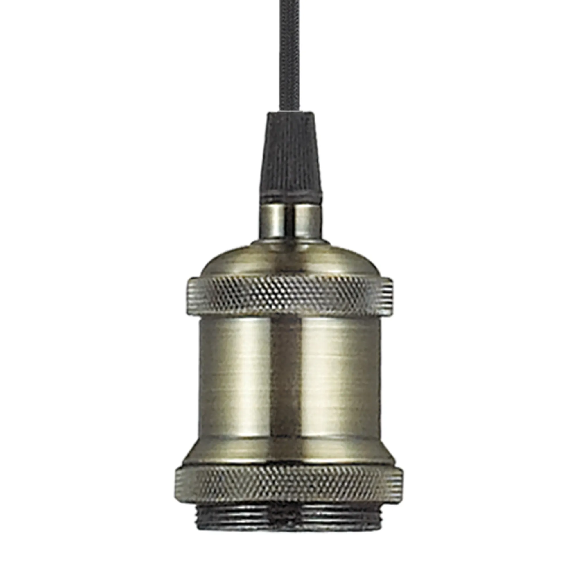 Dreifa 1.5m Single Pendant, 1 x E27, Antique Brass/Antique Base and Black Braided Cable (Maximum Load 1.5kg) D0177  Deco Dreifa Pendant